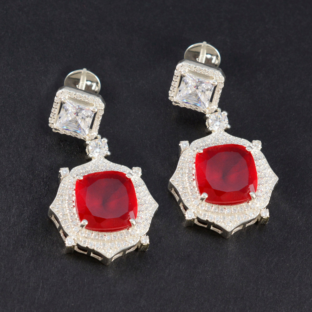 Ruby-CZ-Indian-Dewi-multiple-Stud-Red-Sterling-Silver-Earring