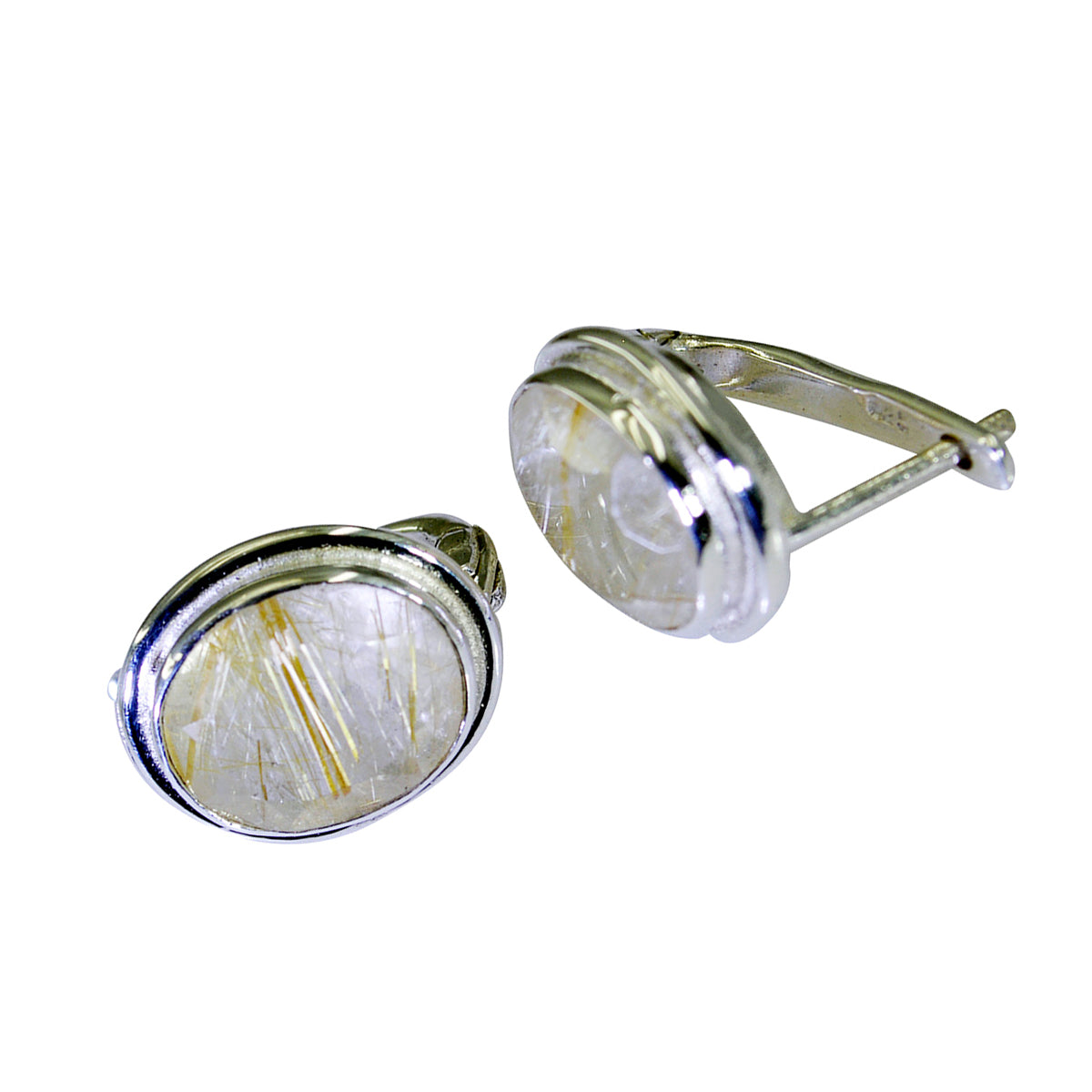 Rutile-Quartz-African-Ana-Solitaire-Stud-Yellow-925-Silver-Earring