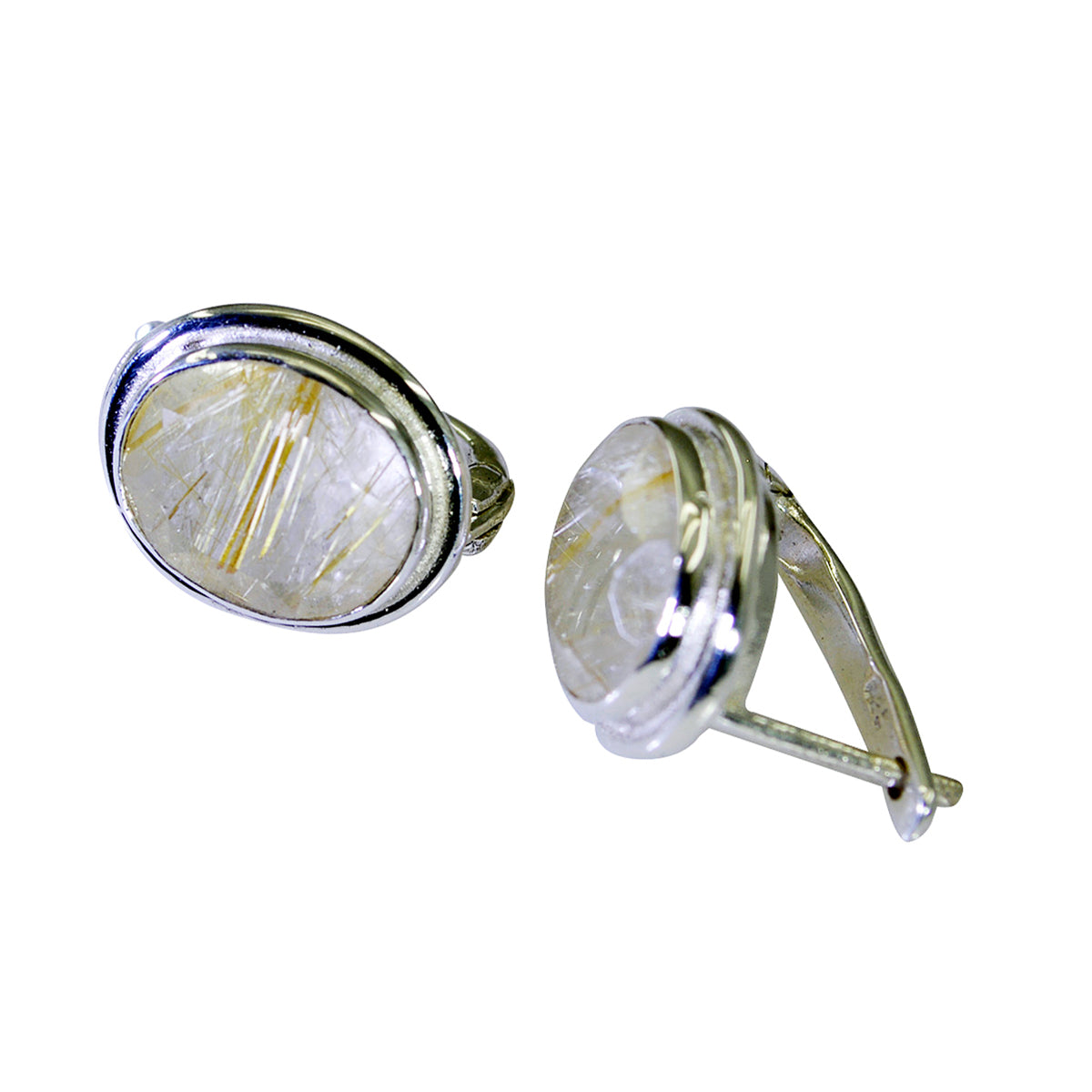 Rutile-Quartz-African-Ana-Solitaire-Stud-Yellow-925-Silver-Earring