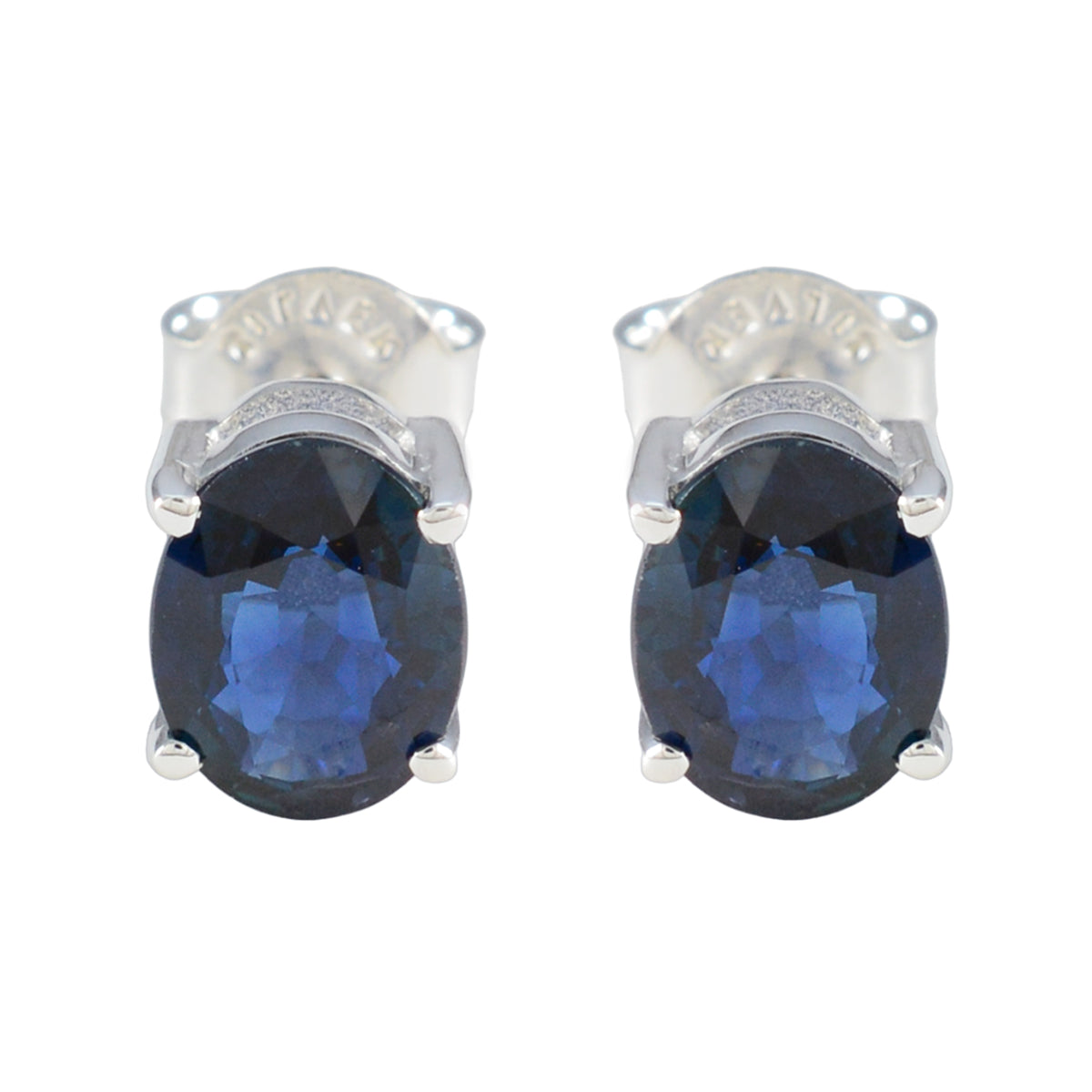 Blue-Sapphire-Egyptian-Yan-Solitaire-Stud-Blue-Silver-Earring Main image