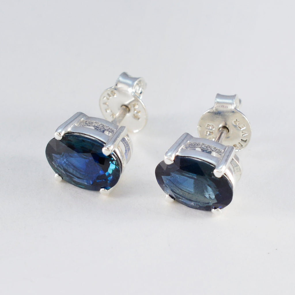 Blue-Sapphire-Egyptian-Yan-Solitaire-Stud-Blue-Silver-Earring