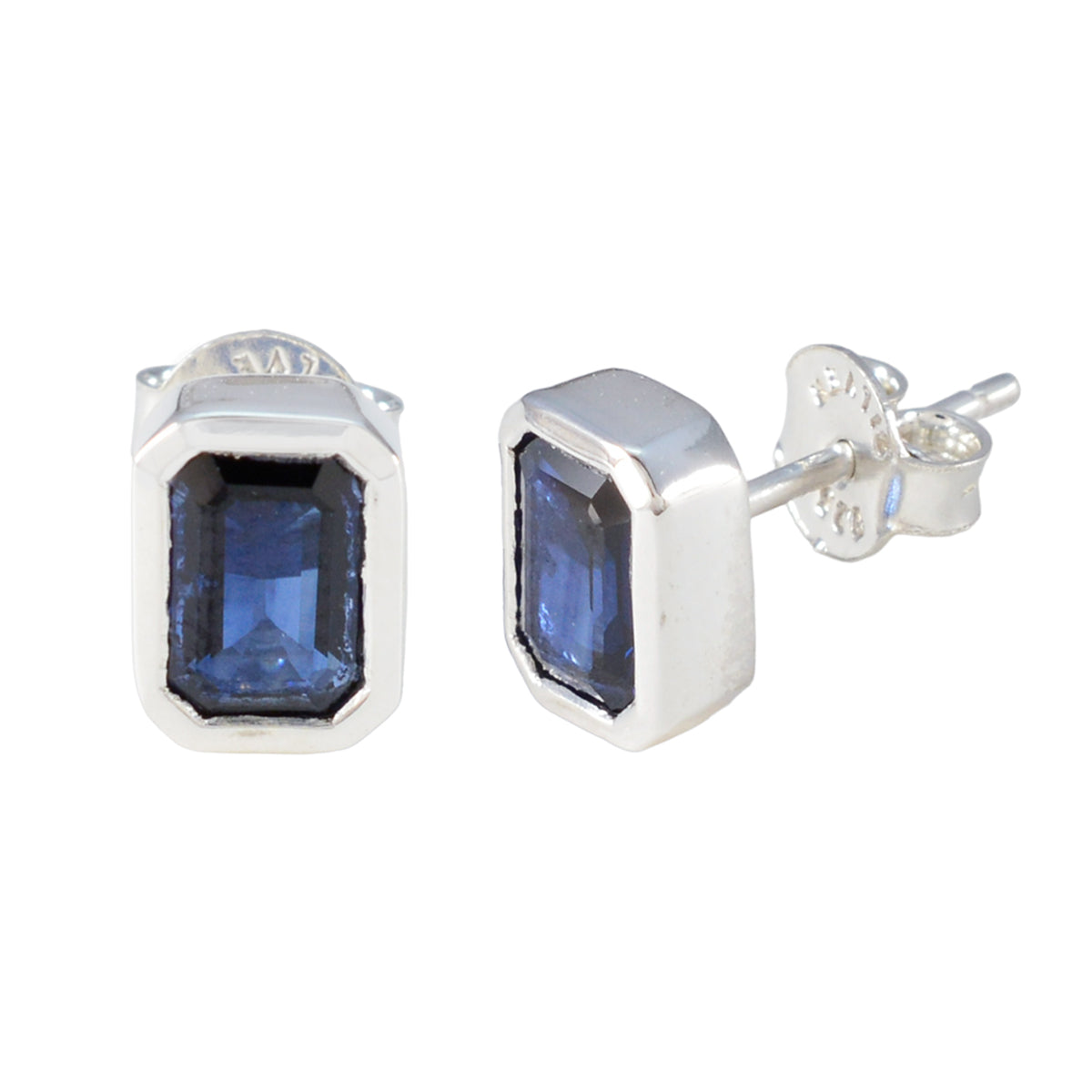 Boucles d'oreilles solitaires en argent sterling 925 et saphir bleu mexicain Image secondaire du produit