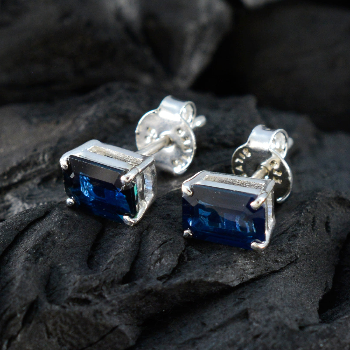 Blue-Sapphire-French-Patricia-Solitaire-Stud-Blue-92.5-Silver-Earring