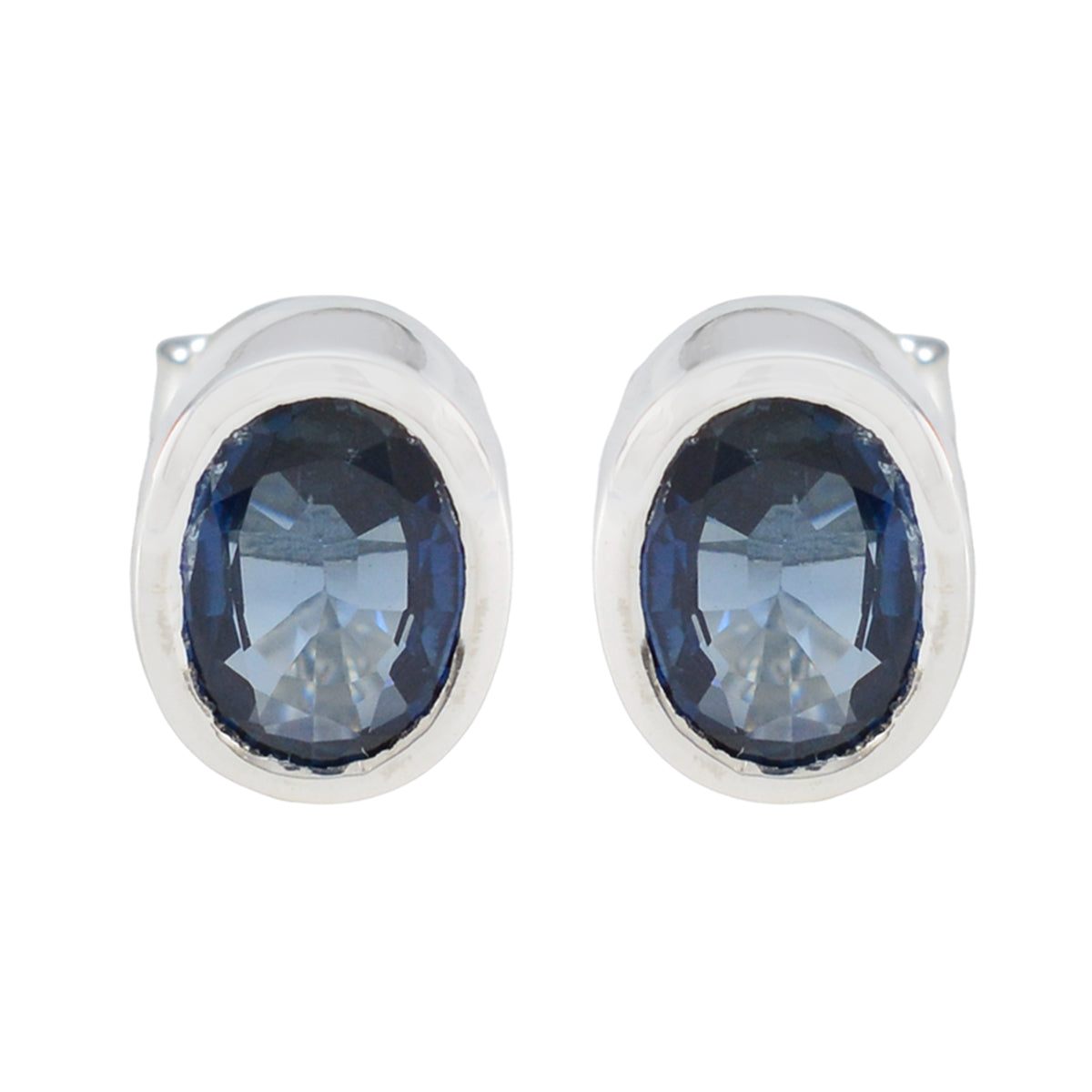 Blue-Sapphire-African-Pilar-Solitaire-Stud-Blue-Silver-Earring Image principale du produit