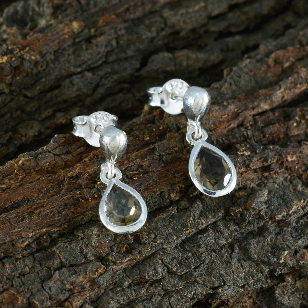Smoky-Quartz-Korean-Yasmin-Solitaire-Stud-Brown-Silver-Earring