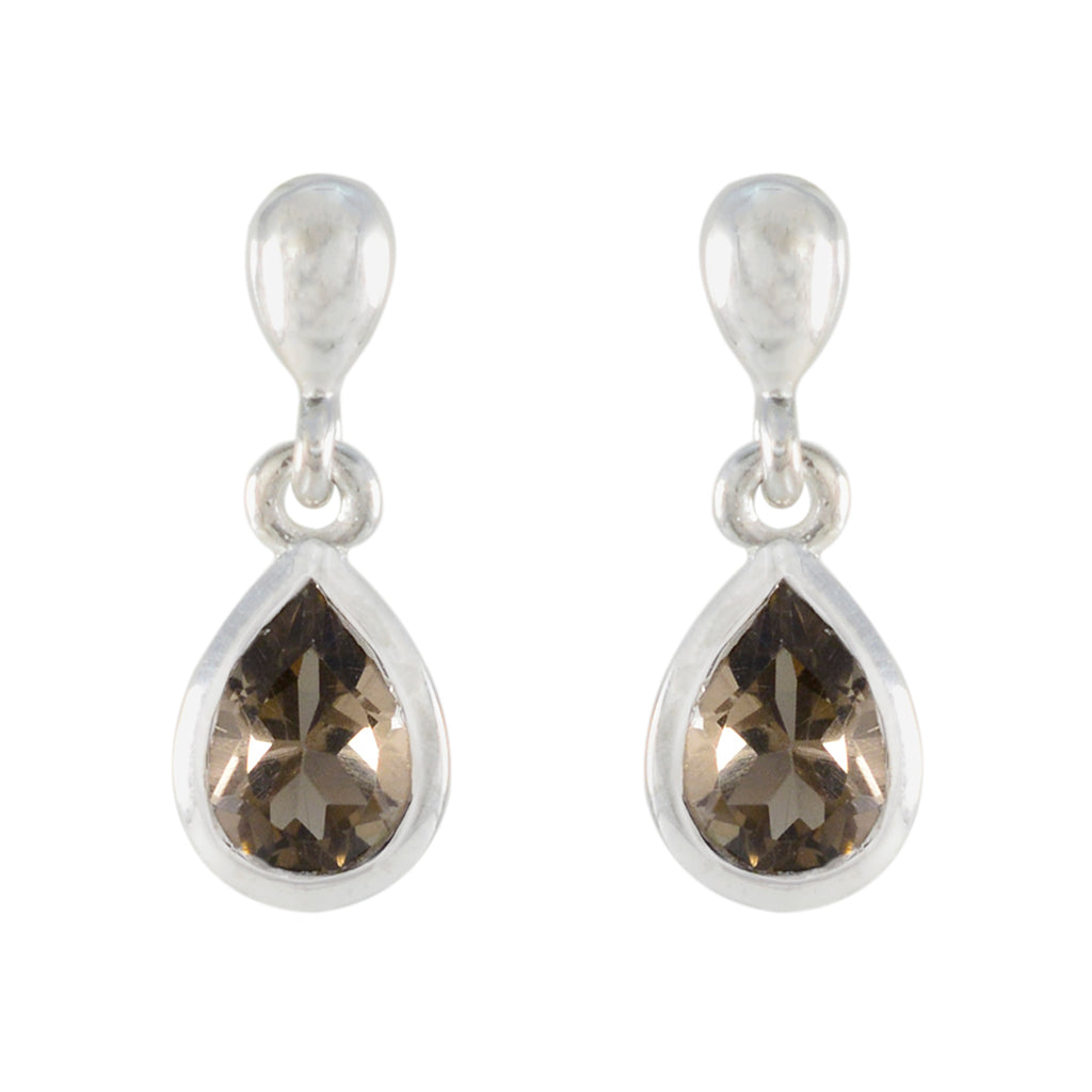 Smoky-Quartz-Korean-Yasmin-Solitaire-Stud-Brown-Silver-Earring