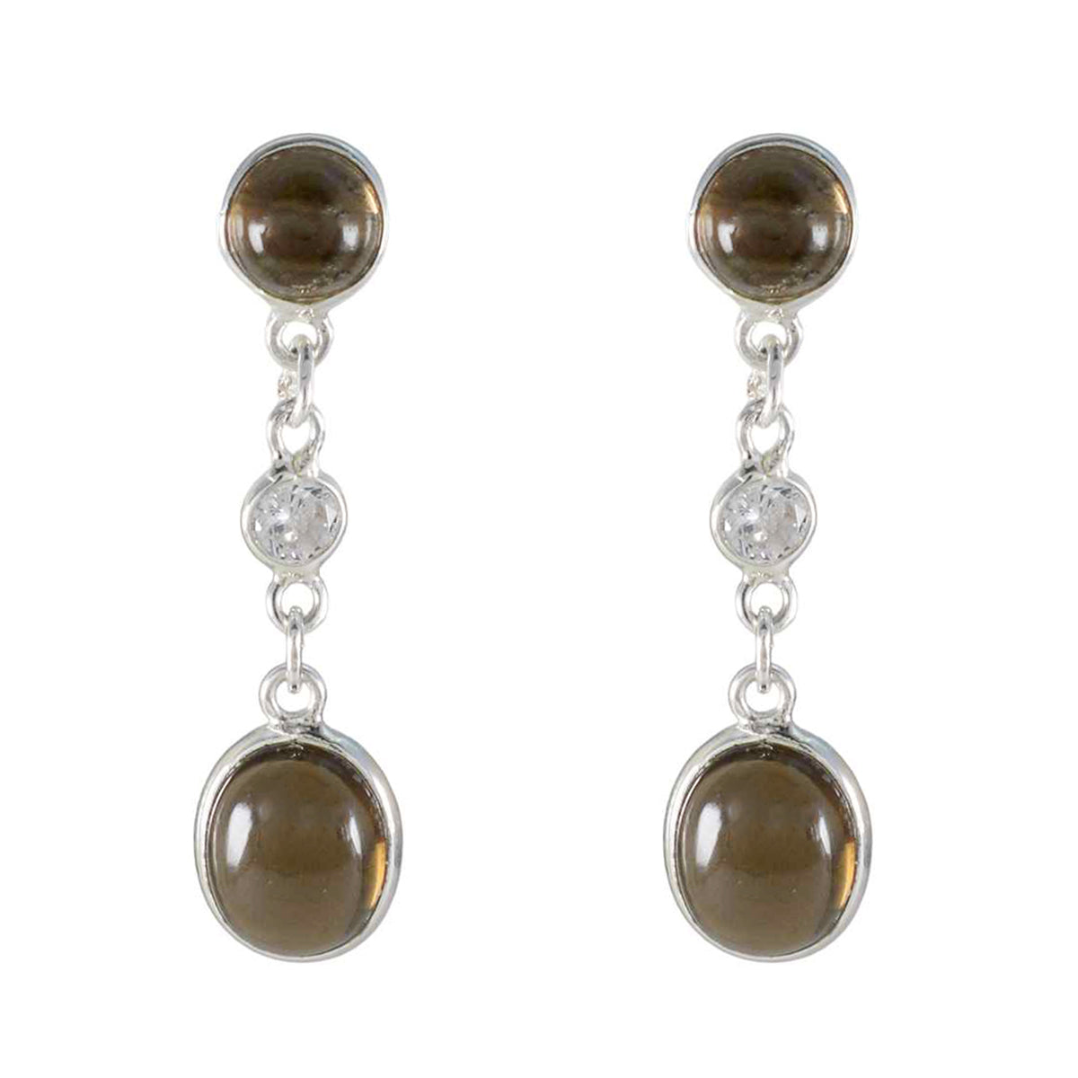 Smoky-Quartz-Mexican-Yasmin-multiple-Stud-Brown-92.5-Silver-Earring