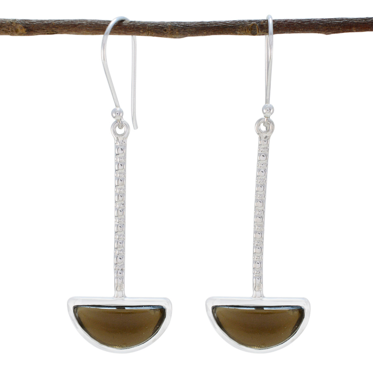 Smoky-Quartz-African-Chen-Solitaire-Dangle-Brown-Silver-Earring