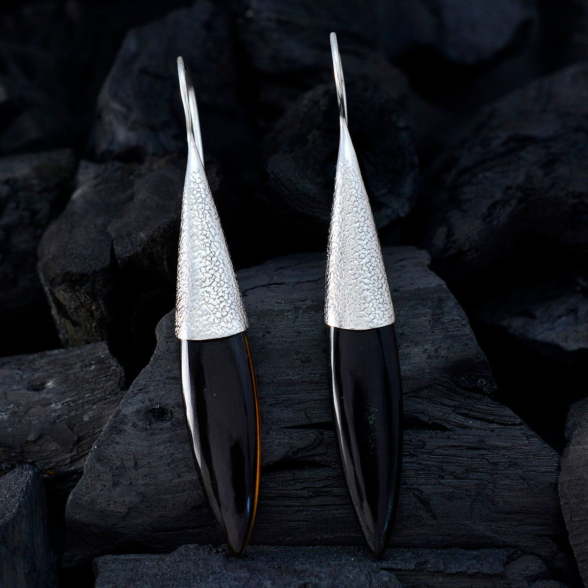 Rookkwarts Egyptische Li Lee Solitaire Dangle Bruine Sterling Zilveren Oorbel Secundaire afbeelding