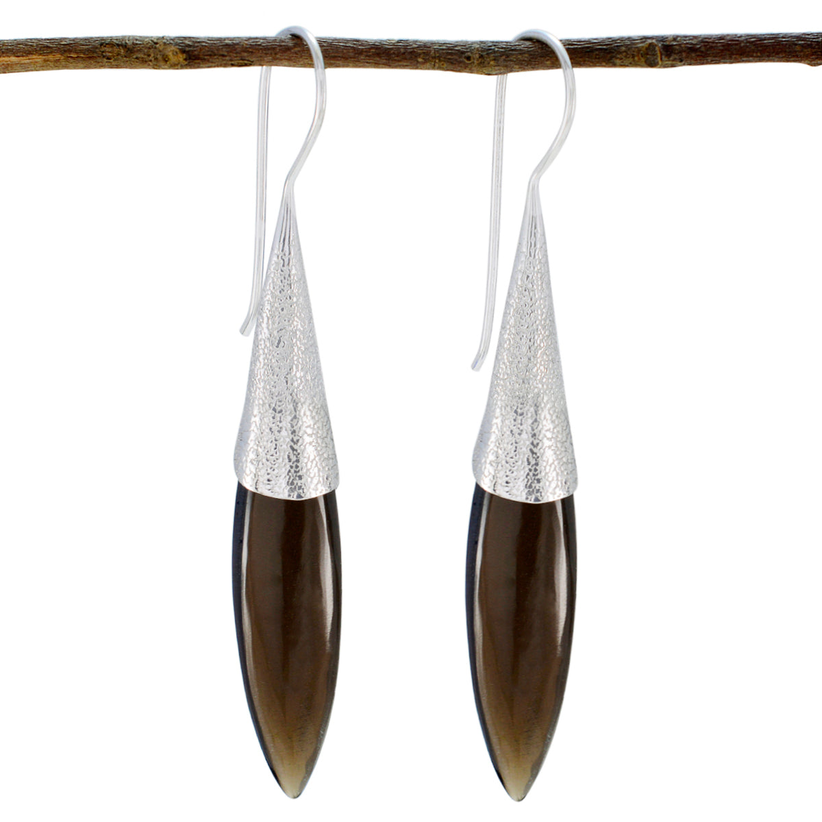 Smoky-Quartz-Egyptian-Li-Lee-Solitaire-Dangle-Brown-Sterling-Silver-Earring Hoofdafbeelding