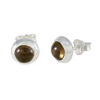 Smoky-Quartz-African-Emma-Solitaire-Stud-Brown-92.5-Silver-Earring