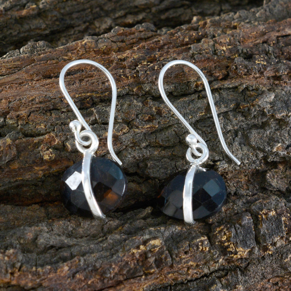 Smoky-Quartz-Moroccan-Luna-Solitaire-Dangle-Brown-925-Sterling-Silver-Earring