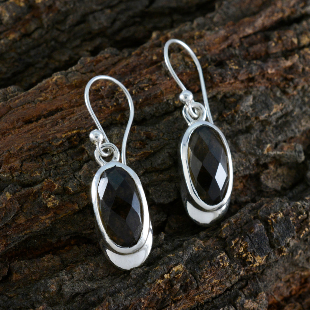Smoky-Quartz-Middle-Eastern-Jia-Solitaire-Dangle-Brown-925-Silver-Earring