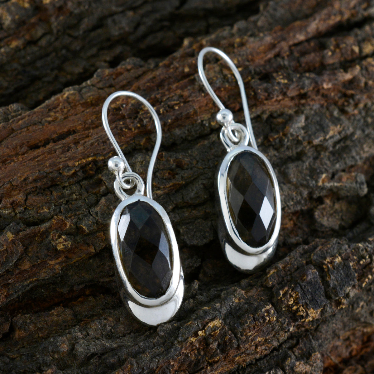 Smoky-Quartz-Middle-Eastern-Jia-Solitaire-Dangle-Brown-925-Silver-Earring