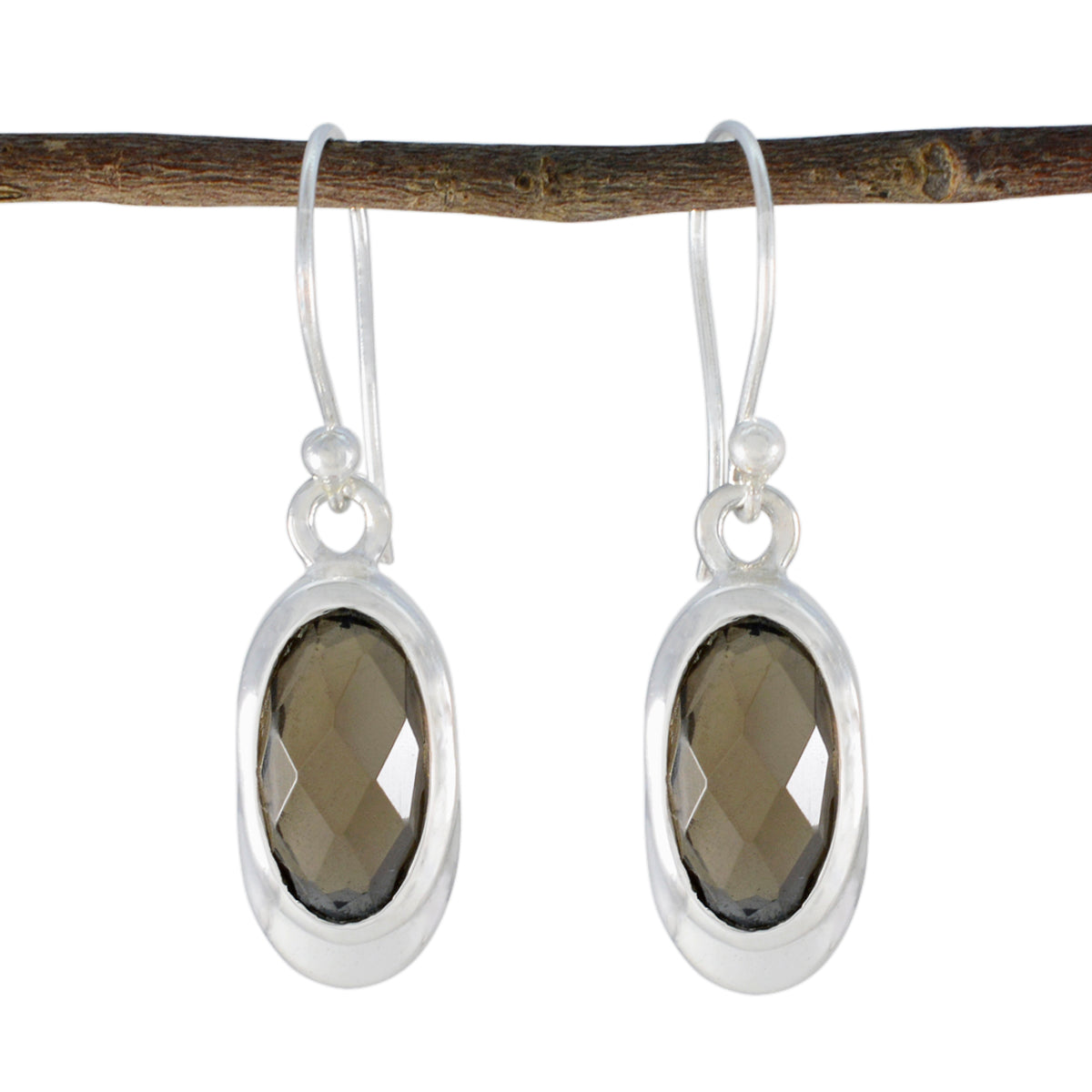 Smoky-Quartz-Middle-Eastern-Jia-Solitaire-Dangle-Brown-925-Silver-Earring Imagen principal del producto