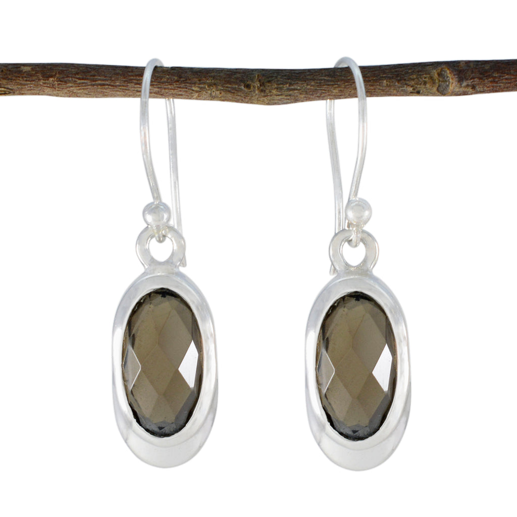 Smoky-Quartz-Middle-Eastern-Jia-Solitaire-Dangle-Brown-925-Silver-Earring
