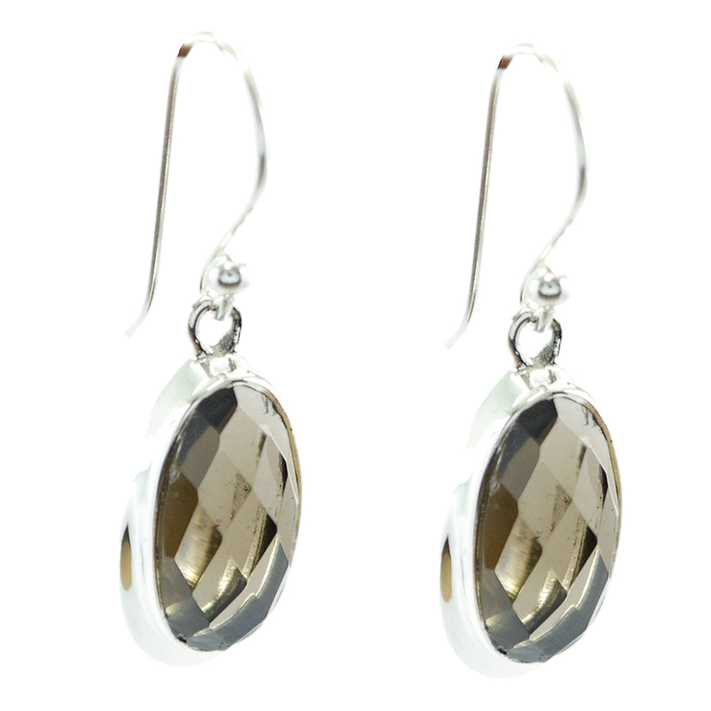 Smoky-Quartz-Middle-Eastern-Jia-Solitaire-Dangle-Brown-925-Silver-Earring