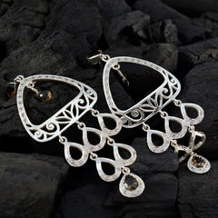 Smoky-Quartz-Indian-Maria-multiple-Dangle-Brown-925-Sterling-Silver-Earring