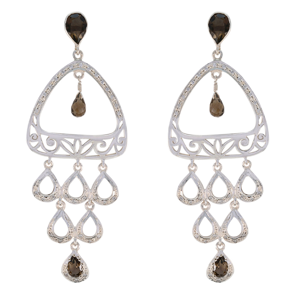 Smoky-Quartz-Indian-Maria-multiple-Dangle-Brown-925-Sterling-Silver-Earring