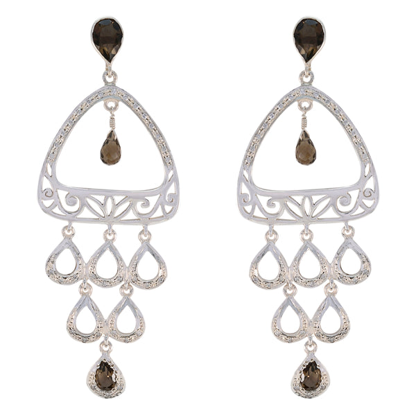 Smoky-Quartz-Indian-Maria-multiple-Dangle-Brown-925-Sterling-Silver-Earring