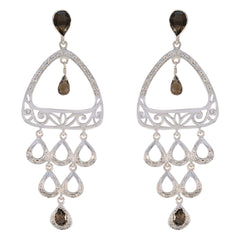 Smoky-Quartz-Indian-Maria-multiple-Dangle-Brown-925-Sterling-Silver-Earring