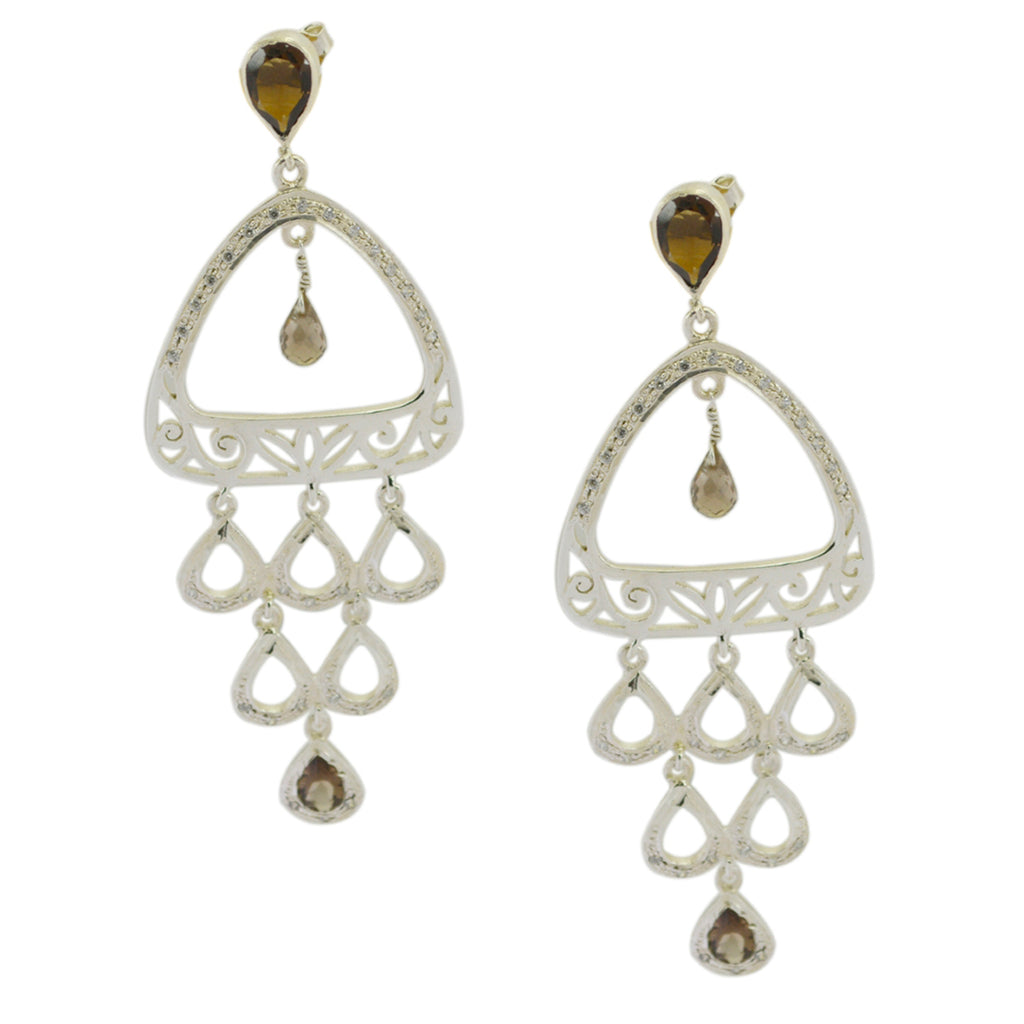 Smoky-Quartz-Indian-Maria-multiple-Dangle-Brown-925-Sterling-Silver-Earring