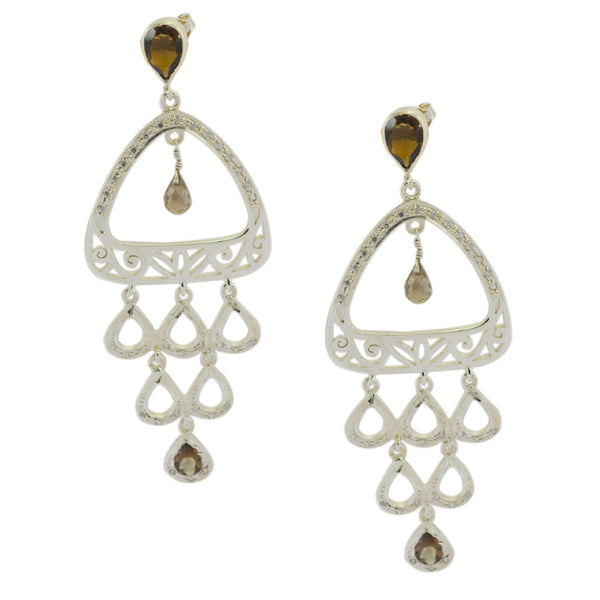 Smoky-Quartz-Indian-Maria-multiple-Dangle-Brown-925-Sterling-Silver-Earring