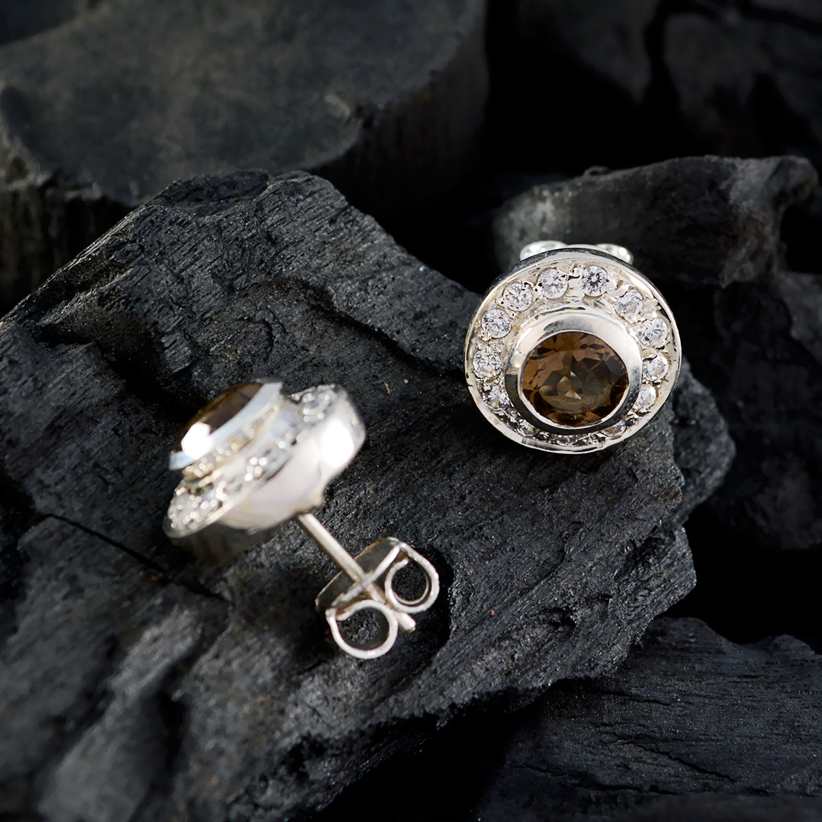 Smoky-Quartz-Australian-Clara-multiple-Stud-Brown-925-Sterling-Silver-Earring