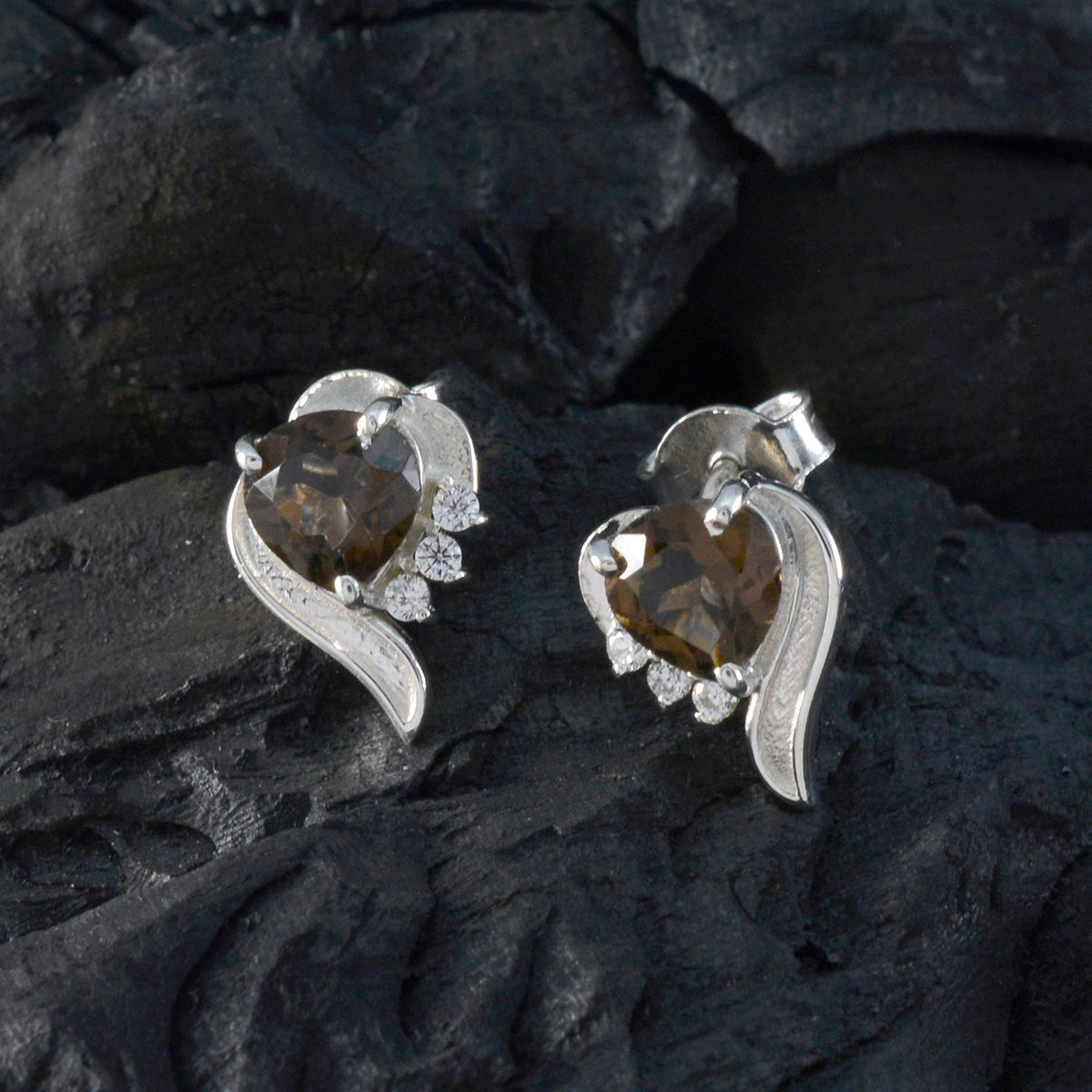 Smoky-Quartz-Russian-Isabella-multiple-Stud-Brown-925-Sterling-Silver-Earring