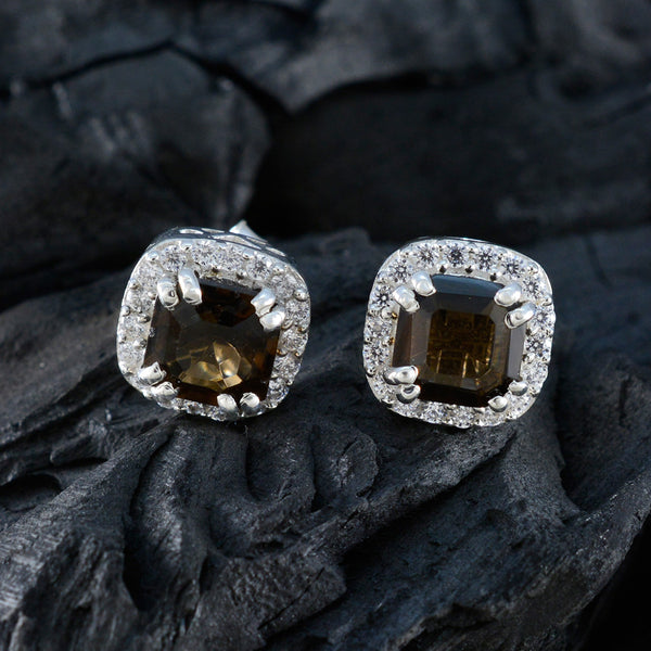 Smoky-Quartz-Korean-Josephine-multiple-Stud-Brown-925-Sterling-Silver-Earring