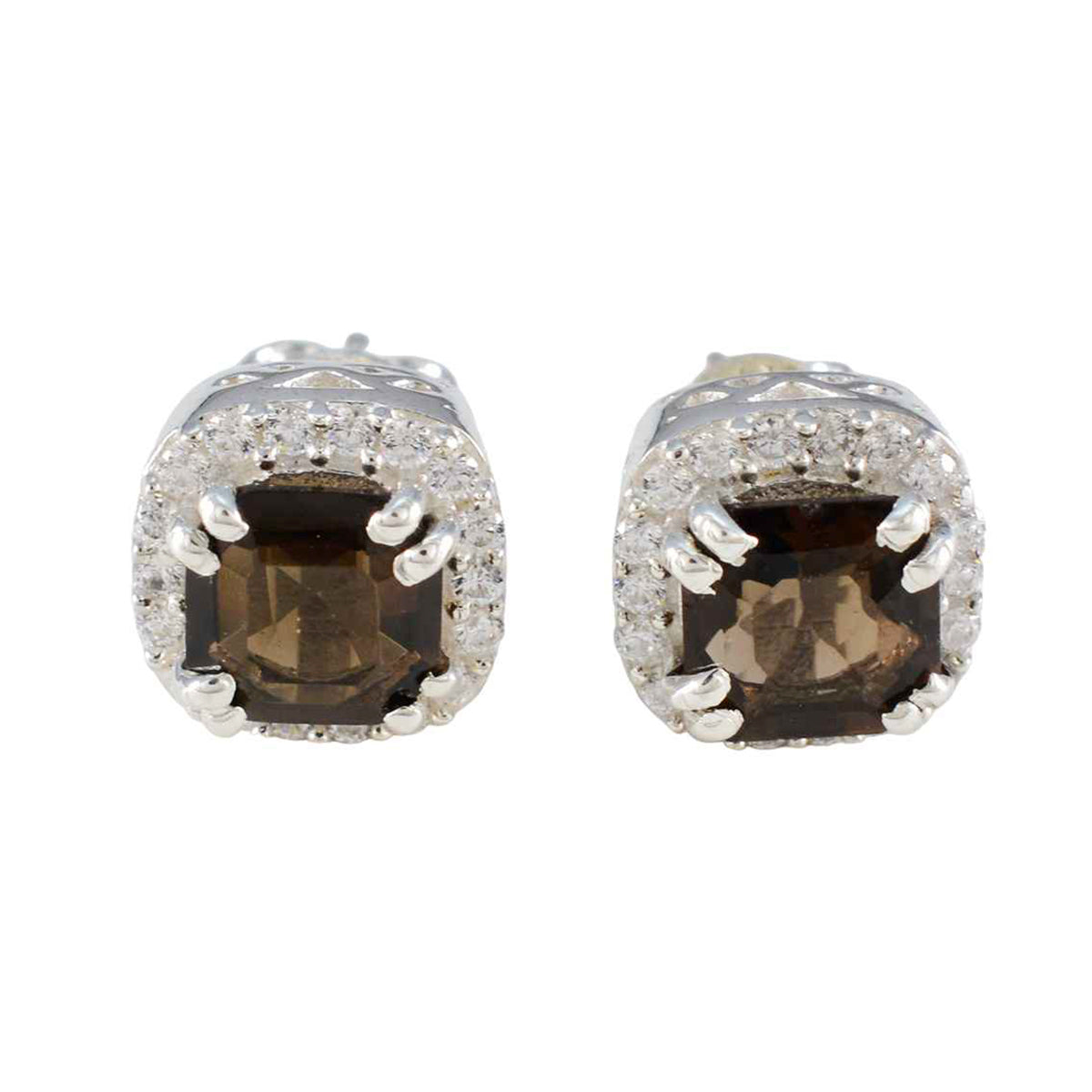 Smoky-Quartz-Korean-Josephine-multiple-Stud-Brown-925-Sterling-Silver-Earring