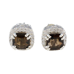 Smoky-Quartz-Korean-Josephine-multiple-Stud-Brown-925-Sterling-Silver-Earring