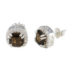 Smoky-Quartz-Korean-Josephine-multiple-Stud-Brown-925-Sterling-Silver-Earring
