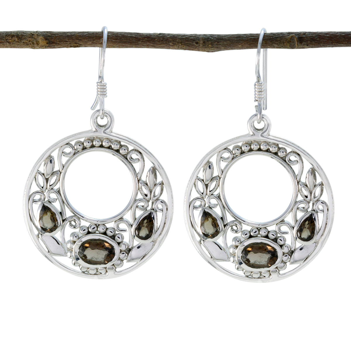 Smoky-Quartz-Latin-American-Ling-multiple-Dangle-Brown-92.5-Silver-Earring