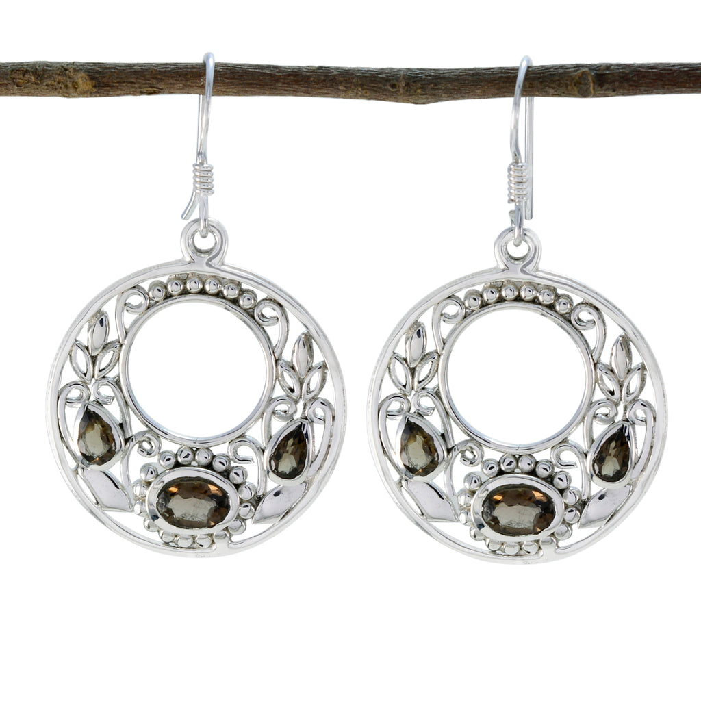 Smoky-Quartz-Latin-American-Ling-multiple-Dangle-Brown-92.5-Silver-Earring