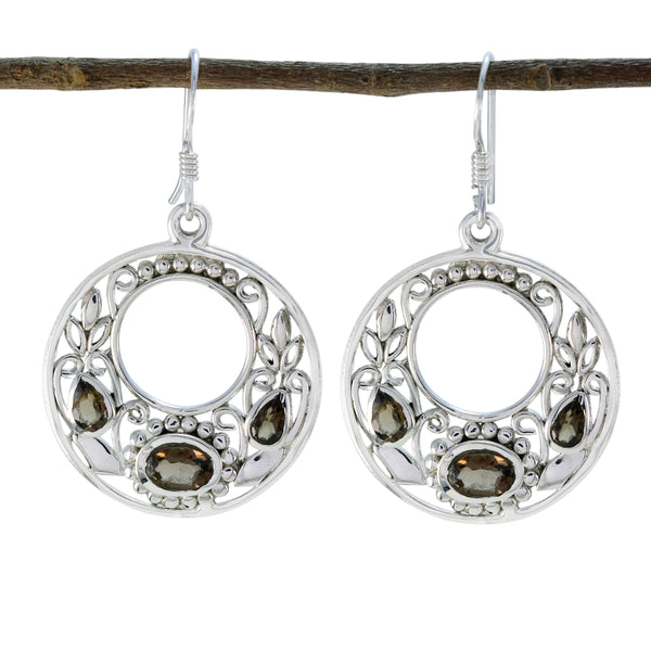 Smoky-Quartz-Latin-American-Ling-multiple-Dangle-Brown-92.5-Silver-Earring