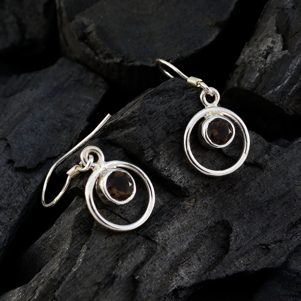 Smoky-Quartz-French-Mei-multiple-Dangle-Brown-Silver-Earring