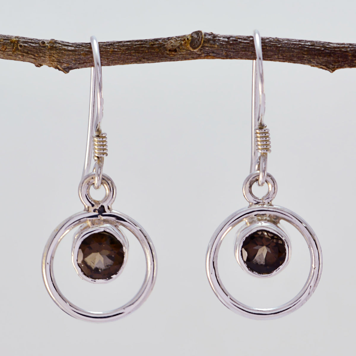 Smoky-Quartz-French-Mei-multiple-Dangle-Brown-Silver-Earring