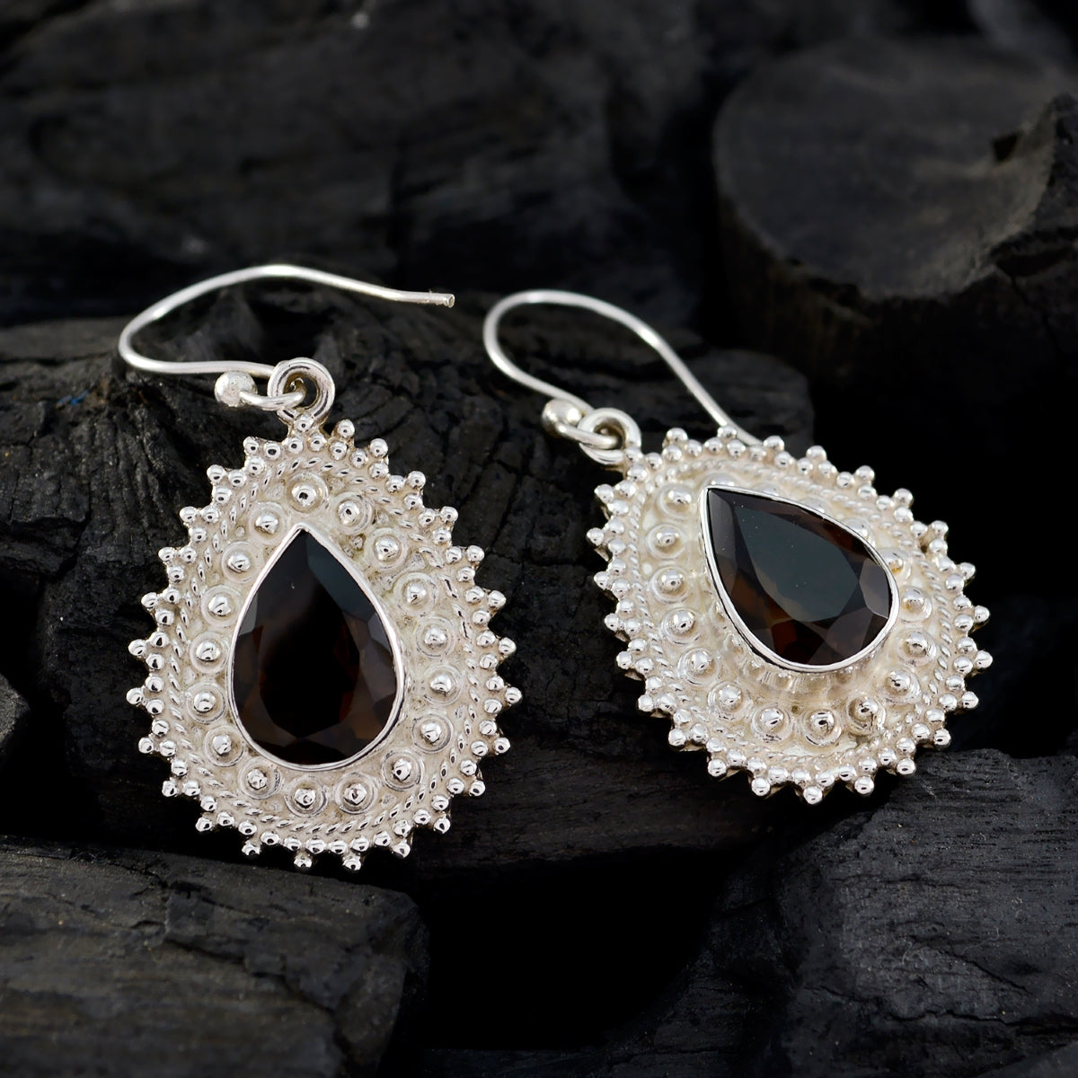 Smoky-Quartz-Moroccan-Rina-multiple-Dangle-Brown-Sterling-Silver-Earring