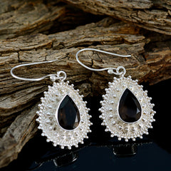 Smoky-Quartz-Moroccan-Rina-multiple-Dangle-Brown-Sterling-Silver-Earring