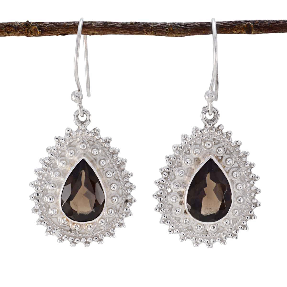 Smoky-Quartz-Moroccan-Rina-multiple-Dangle-Brown-Sterling-Silver-Earring Imagen principal del producto