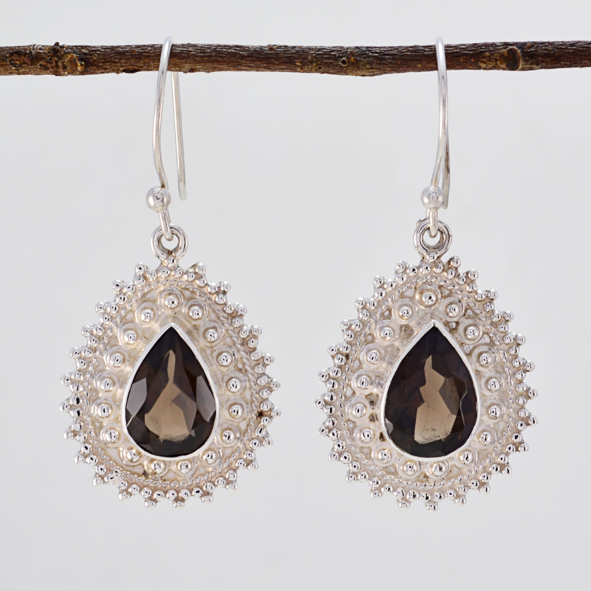 Smoky-Quartz-Moroccan-Rina-multiple-Dangle-Brown-Sterling-Silver-Earring