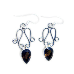 Smoky-Quartz-Egyptian-Sakura-multiple-Dangle-Brown-925-Silver-Earring