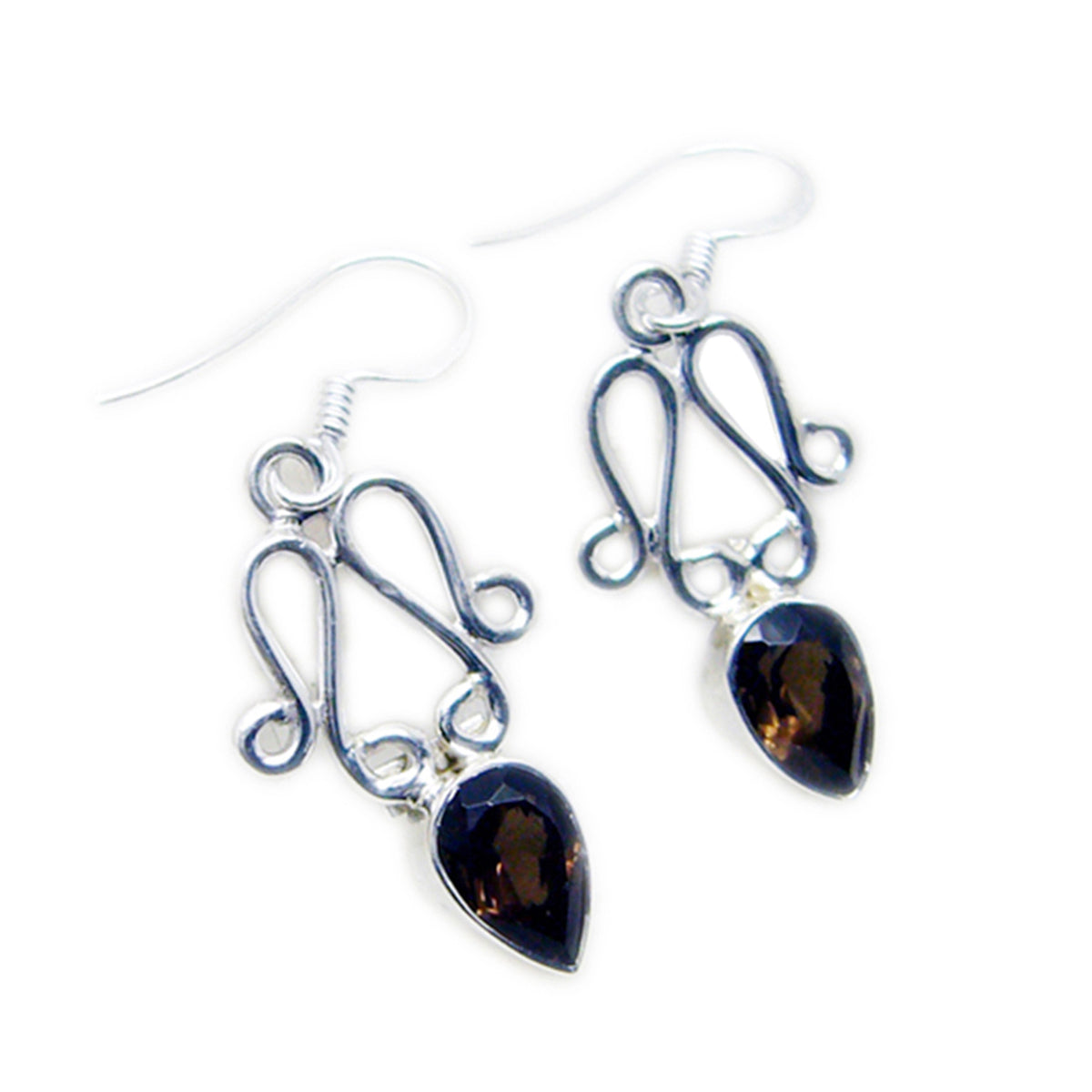 Smoky-Quartz-Egyptian-Sakura-multiple-Dangle-Brown-925-Silver-Earring