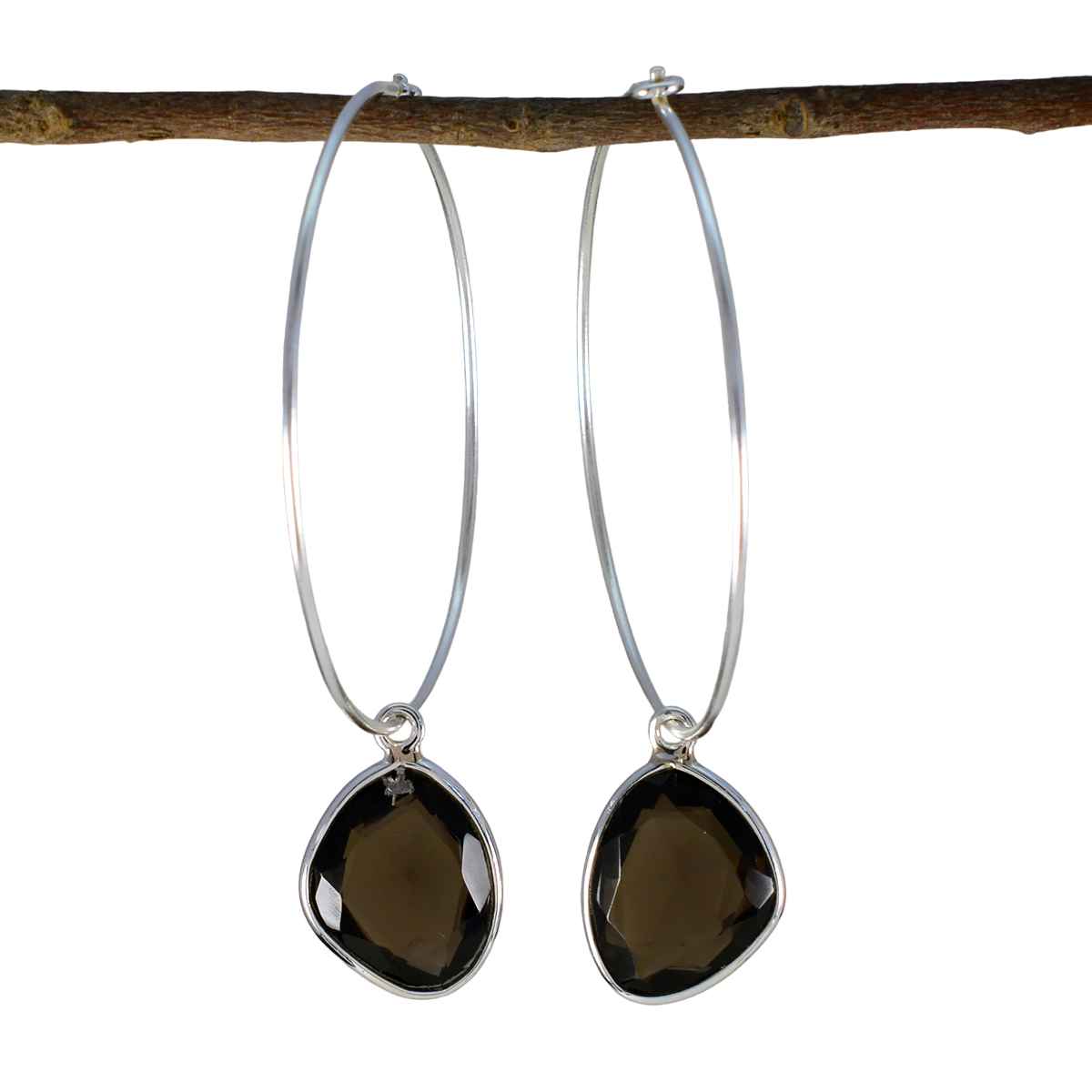 Smoky-Quartz-Korean-Soo-jin-multiple-Dangle-Brown-Silver-Earring Imagen principal del producto