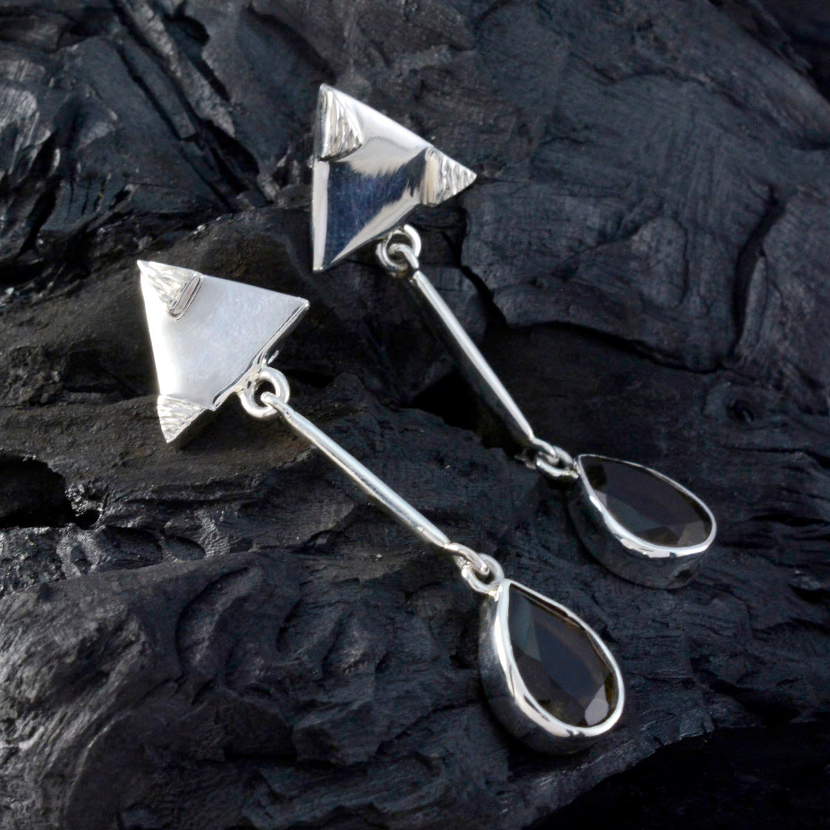 Smoky-Quartz-Japanese-Wen-multiple-Stud-Brown-925-Silver-Earring