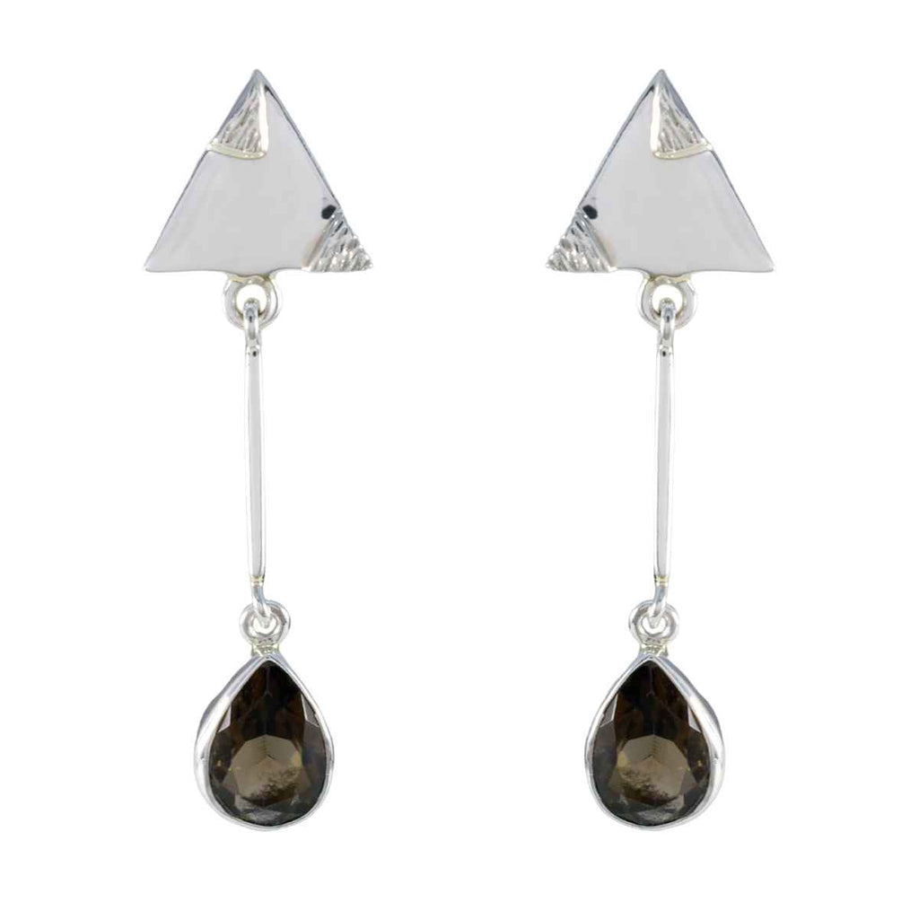 Smoky-Quartz-Japanese-Wen-multiple-Stud-Brown-925-Silver-Earring