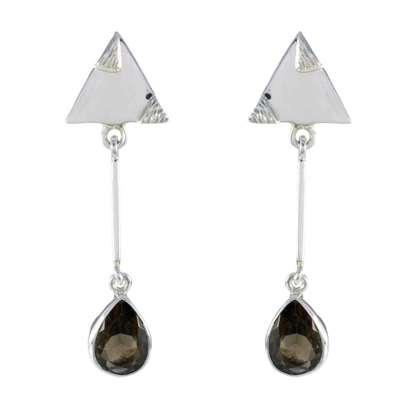 Rauchquarz-Japanischer Wen-Mehrfach-Ohrstecker-Braun-925-Silber-Ohrring