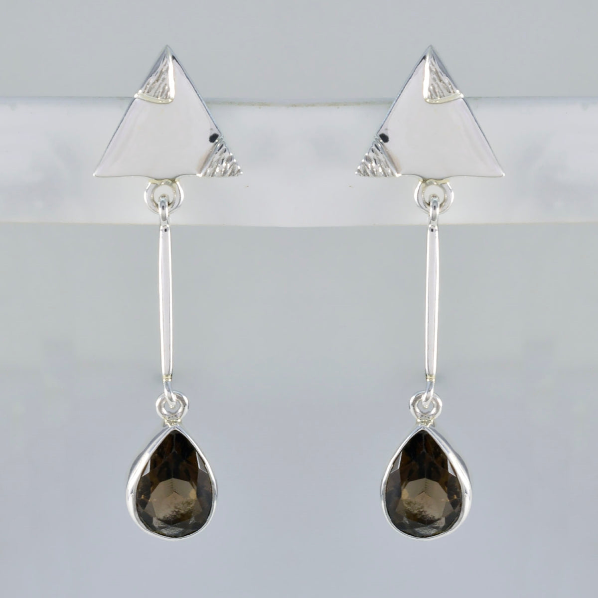 Pendiente de plata 925 marrón con múltiples tachuelas y cuarzo ahumado japonés Wen Imagen secundaria del producto