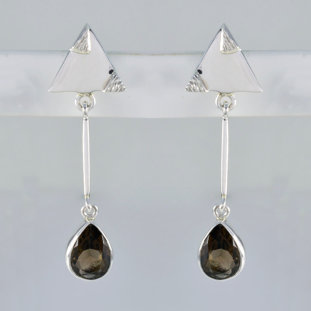 Smoky-Quartz-Japanese-Wen-multiple-Stud-Brown-925-Silver-Earring